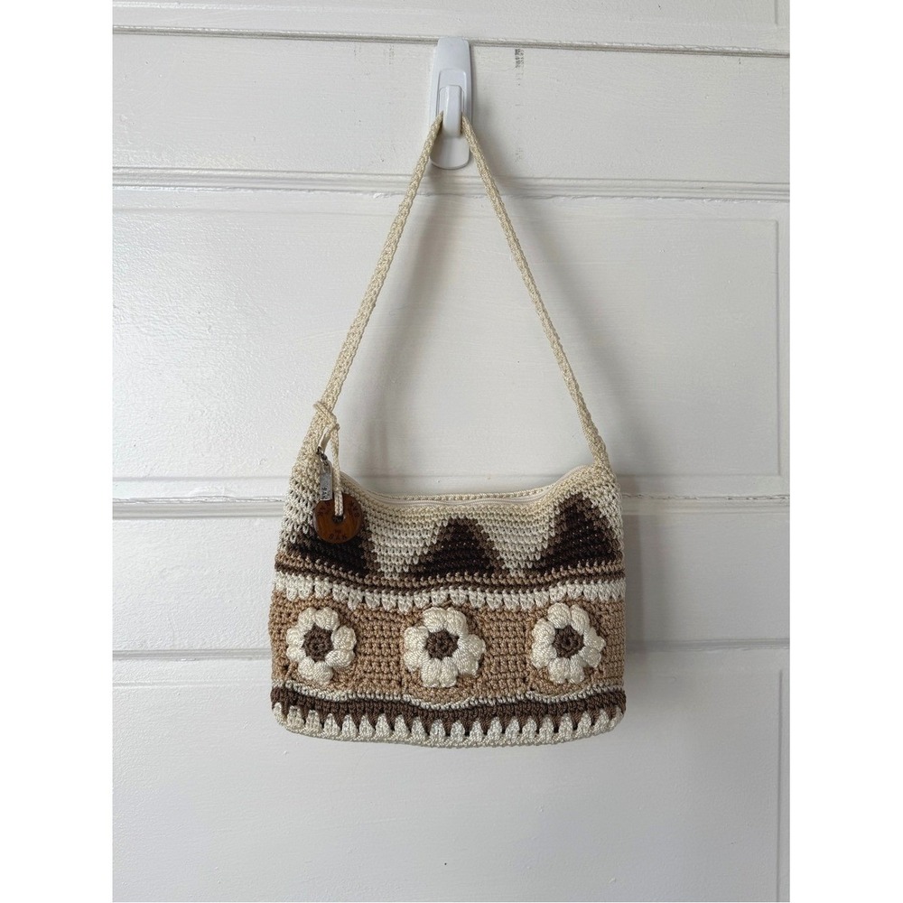 The Sak Crochet Floral Shoulder Bag Neutral Boho Beige Brown Y2K Cottagecore